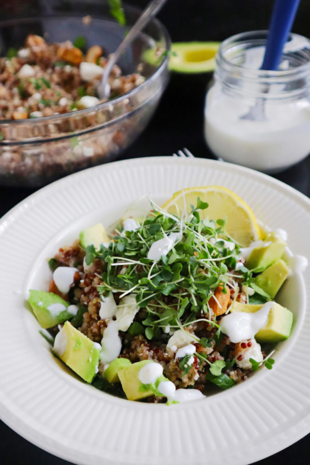 Garnished with avocado and broccoli microgreens, this &quot;ancient&quot; grain bowl is a snap to compose and makes a nutritious (and satisfying) breakfast, lunch, or dinner.