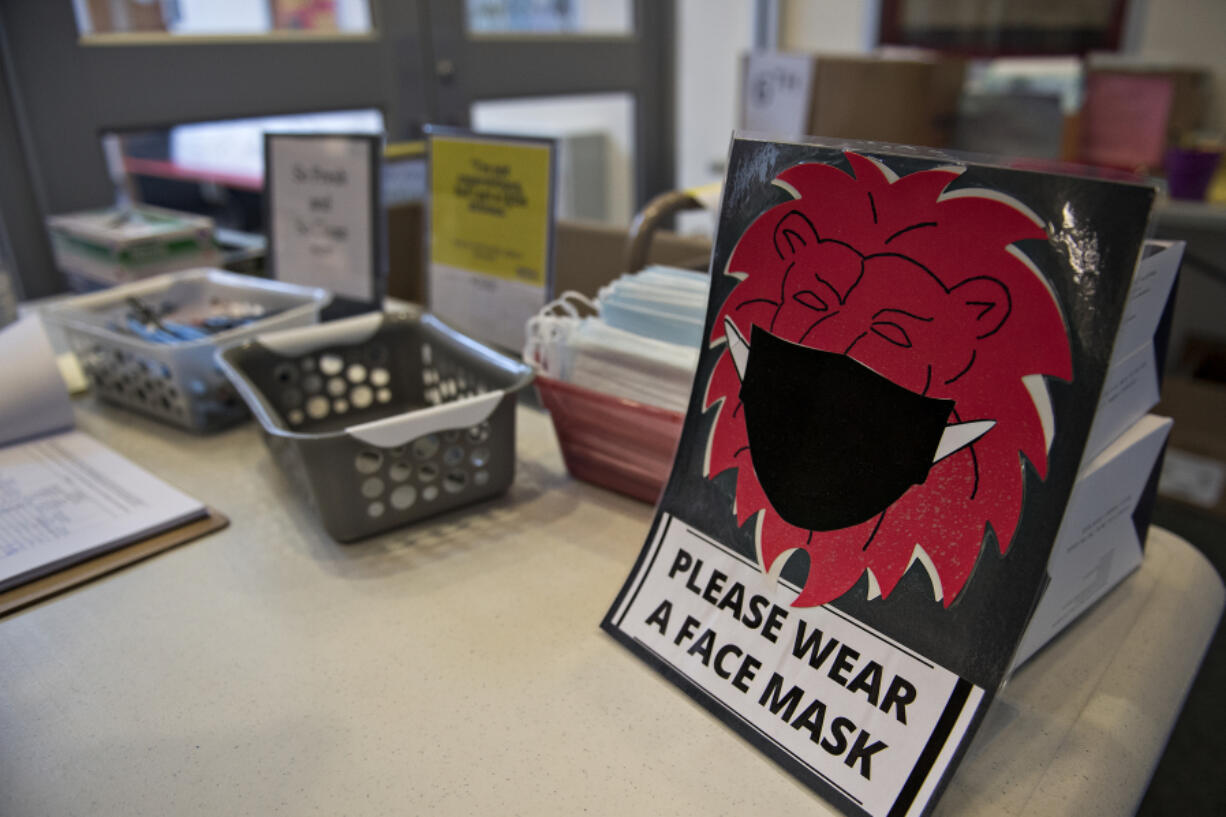 Students, staff and visitors at Liberty Middle School in Camas are asked to wear a mask, as seen on Wednesday afternoon.