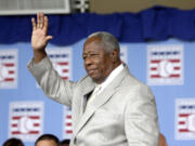 Hall of Famer Hank Aaron at the 2013 Baseball Hall of Fame induction ceremonies in Cooperstown, N.Y. Aaron died early Friday, Jan. 22, 2021. He was 86. The Atlanta Braves said Aaron died peacefully in his sleep. No cause of death was given.