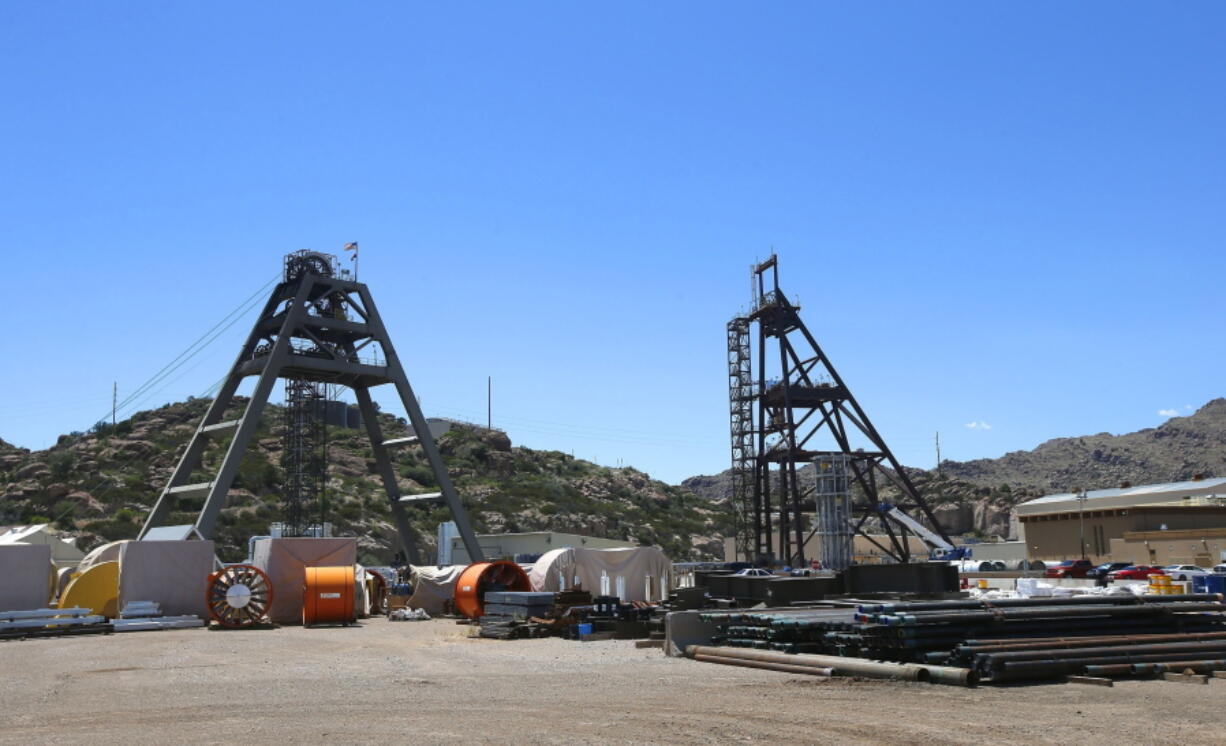 The Resolution Copper Mining area Shaft #9, right, and Shaft #10, that await the expansion go-ahead in Superior, Ariz. The U.S. Forest Service released an environmental review Friday that paves the way for the creation of one of the largest copper mines in the United States, against the wishes of a group of Apaches who have been trying for years to stop the project. (Ross D.