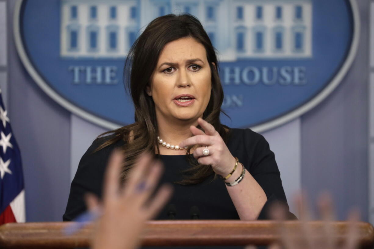 FILE - In this Monday, March 11, 2019, file photo, White House press secretary Sarah Sanders speaks during a news briefing at the White House, in Washington. Former White House spokeswoman Sanders is running for Arkansas governor, a source told The Associated Press, late Sunday, Jan. 24, 2021.