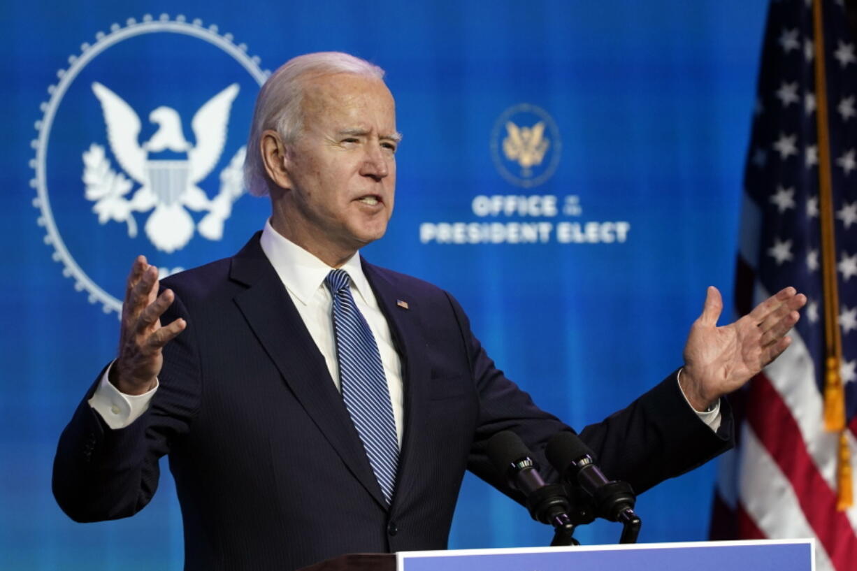 President-elect Joe Biden speaks during an event at The Queen theater in Wilmington, Del., Thursday, Jan. 7, 2021, to announce key nominees for the Justice Department.