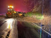 Highway 14 is closed east of Washougal because of a landslide.