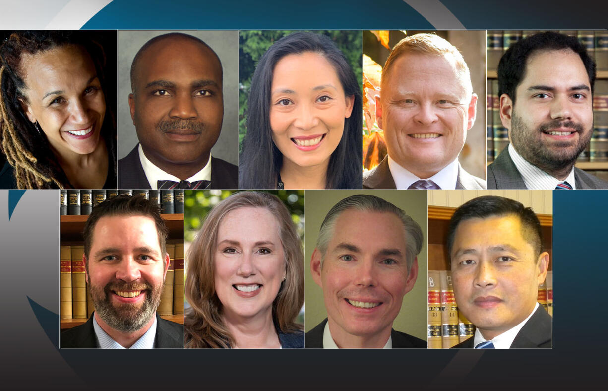 Top row from left: Camara Banfield, Louis Byrd, Tsering Cornell, John Davis, and Sean Downs. Bottom rom from left: Dan Lloyd, Nancy Retsinas, James Smith and Kasey Vu.