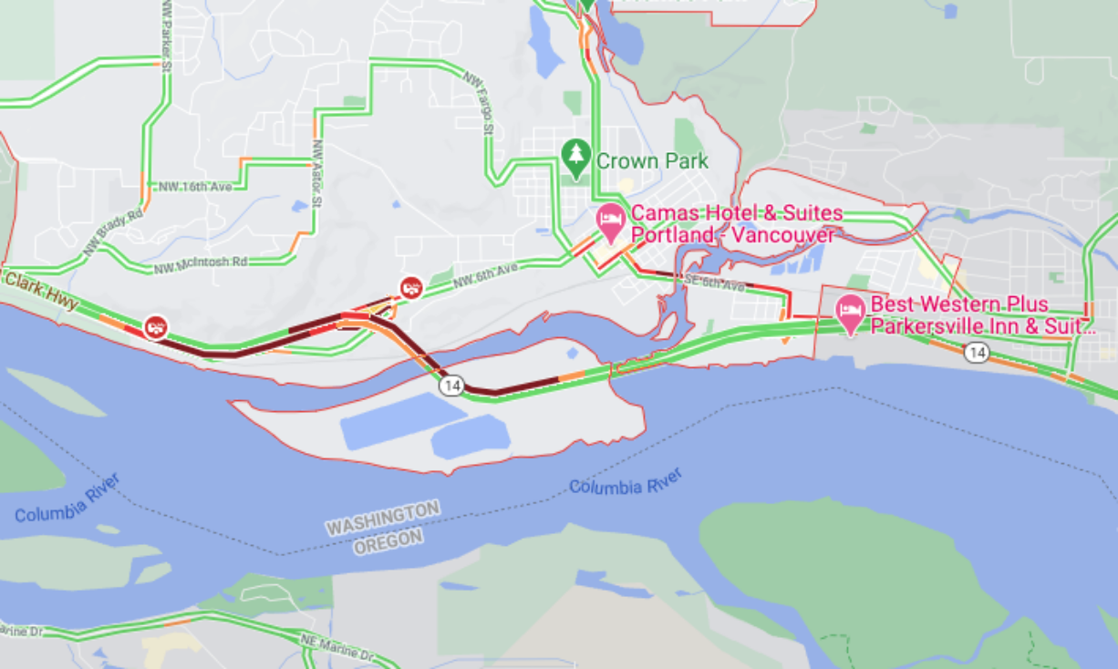 A fatal crash has closed westbound lanes on state Highway 14 near Camas and is stalling traffic.