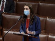 Rep. Jaime Herrera Beutler, R-Battle Ground., speaks as the House debates the objection to confirm the Electoral College vote from Pennsylvania Jan. 7 at the U.S. Capitol. On Jan. 12 Herrera Beutler came out in favor of impeaching President Donald Trump.