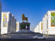 The statue of the Alabai, the Central Asian shepherd dog is seen in Ashgabat, Turkmenistan, on Nov. 14.