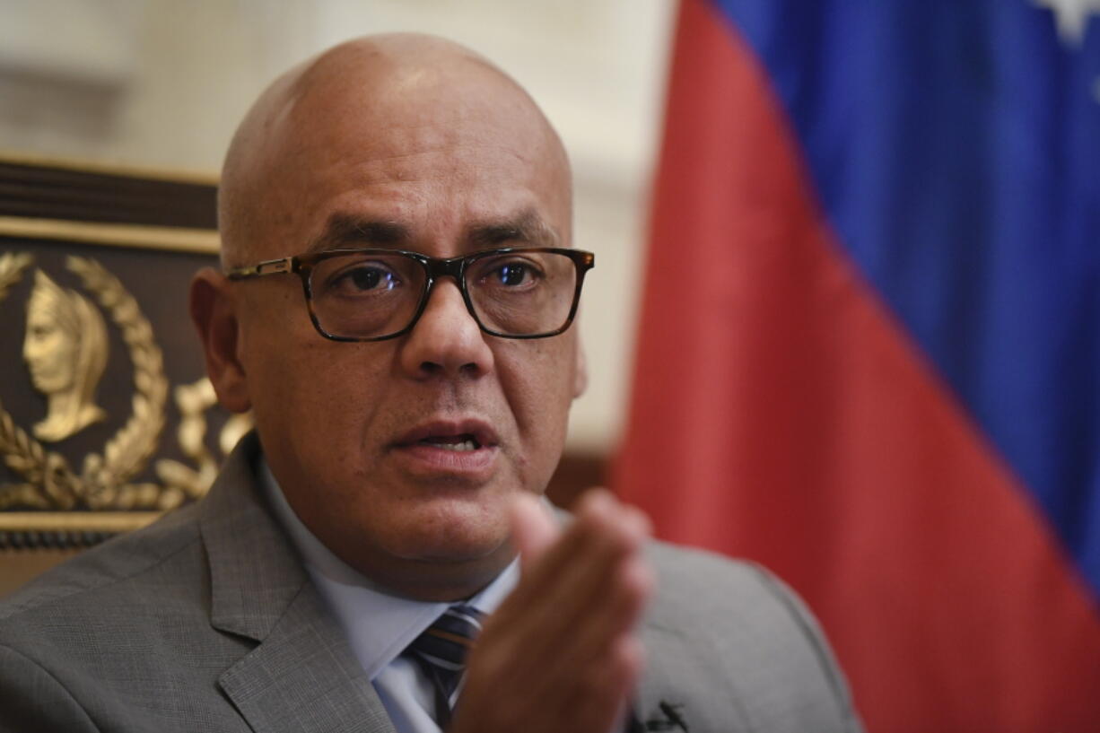 National Assembly President Jorge Rodriguez gives an interview at Congress in Caracas, Venezuela, Friday, Jan. 15, 2021. Rodriguez said he&#039;s hopeful the Biden administration will roll back a &quot;cruel&quot; sanctions policy and instead give room for diplomacy that could lead to the reopening of the U.S. Embassy and the release of several jailed American citizens.