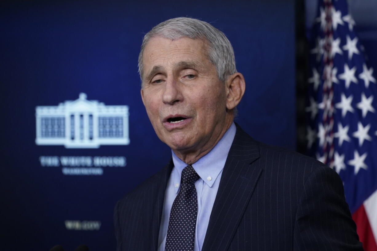 In this Jan. 21, 2021, photo, Dr. Anthony Fauci, director of the National Institute of Allergy and Infectious Diseases, speaks with reporters in the James Brady Press Briefing Room at the White House in Washington. President Joe Biden is dispatching the nation&#039;s top scientists and public health experts to regularly brief the American public about the pandemic. Beginning Jan. 27, the experts will host briefings three times a week on the state of the outbreak and efforts to control it.