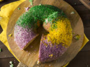 Homemade Colorful Mardi Gras King Cake for Fat Tuesday