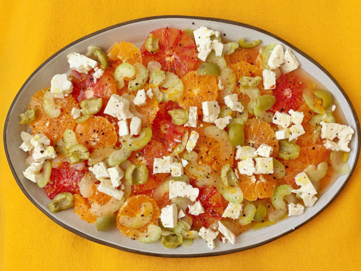 Feta, celery and green olives add just the right amount of saltiness to a salad of sweet orange citrus.