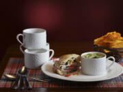 Spicy broccoli soup with a hot sandwich.