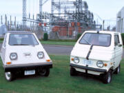 The Bonneville Power Administration purchased two electric vehicles -- a Citicar, left, and an Elcar -- in 1975 to test whether they would be an energy-efficient way to get around the Ross Complex.