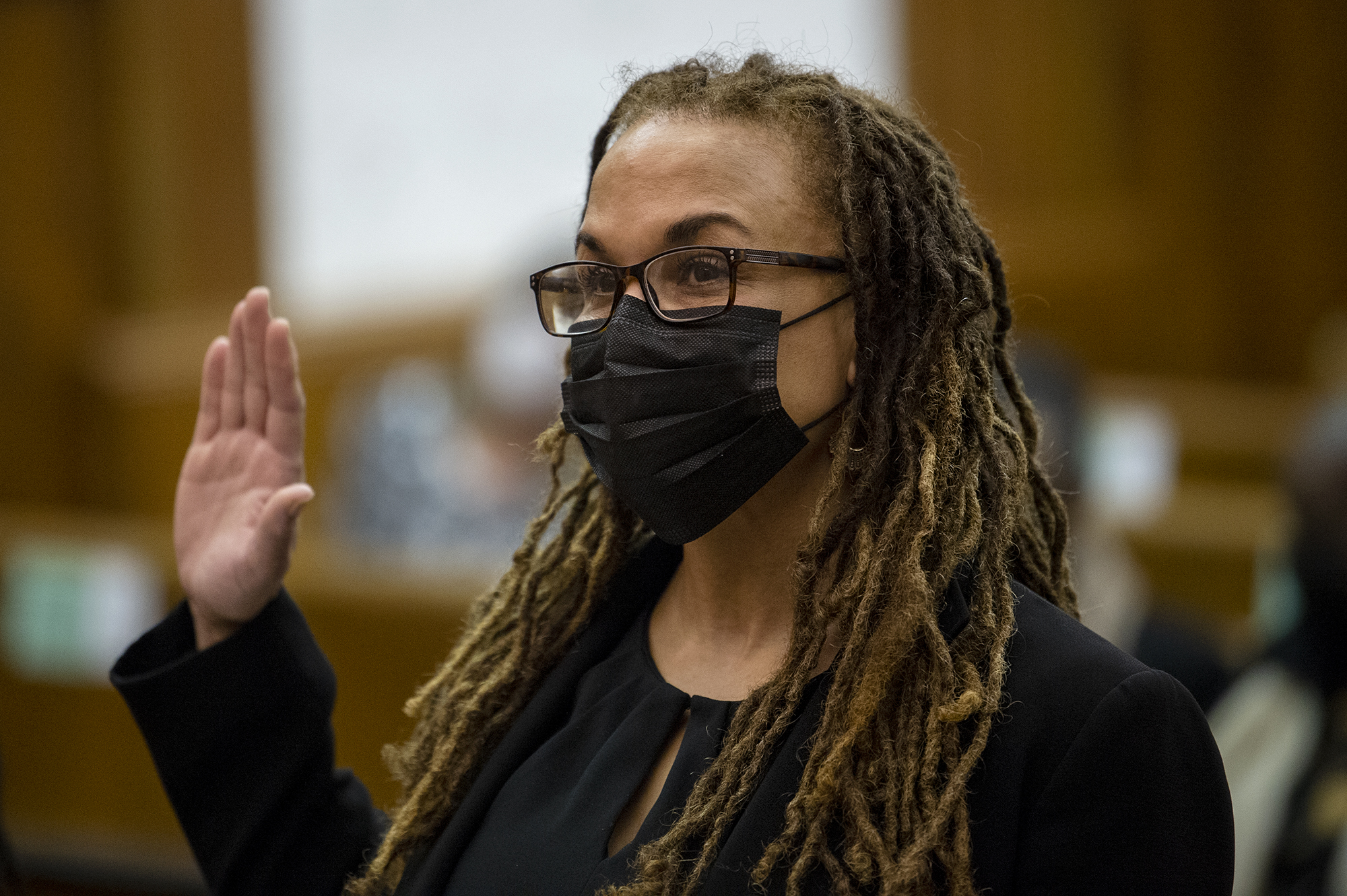 Camara Banfield is sworn in as a Clark County Superior Court Judge on Friday, February 5, 2021, at the Clark County Courthouse in Vancouver.