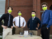 From left, Joshua Helm, Steven Nguyen, Austin Lee and Colton Harris with The Bear Game at Union High School. The four seniors are the creative and marketing force behind The Bear Game family card game.