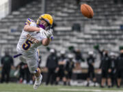 Columbia River&#039;s Max Sturtevant tried to make this catch at Woodland High School on Saturday. If he had, only players, coaches, game officials and a few dozen fans in the bleachers would have seen it in person.