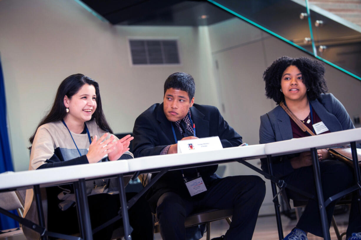 WOODLAND: Woodland High School student Leah Riley, left, participated in National Civics and Law Academy in 2020 before the pandemic. Typically students spend a week in Washington, D.C.