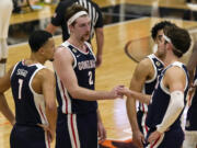 Drew Timme (2) scored 28 points and grabbed 10 rebounds in Gonzaga's 100-61 win at San Francisco on Saturday, Feb. 13, 2021.