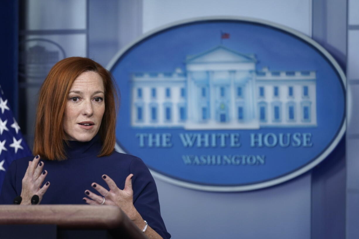 White House press secretary Jen Psaki speaks during a press briefing at the White House, Monday, Feb. 8, 2021, in Washington.