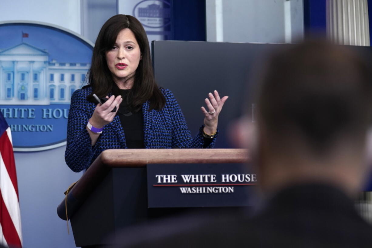 White House deputy national security adviser Anne Neuberger speaks during a press briefing, Wednesday, Feb. 17, 2021, in Washington.