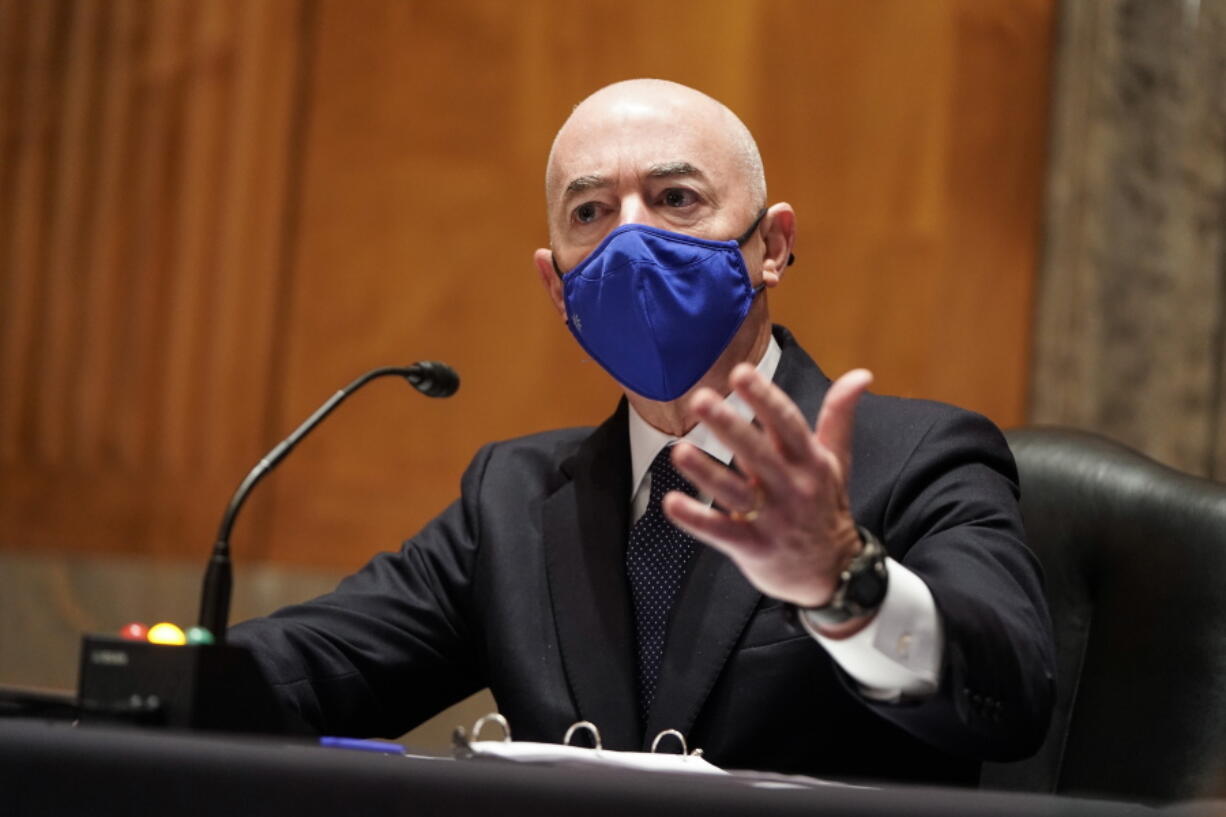 Homeland Security Secretary nominee Alejandro Mayorkas testifies during his confirmation hearing in the Senate Homeland Security and Governmental Affairs Committee on Tuesday, Jan. 19, 2021, on Capitol Hill in Washington.