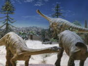 Plateosaurus models at the State Museum of Natural History in Stuttgart, Germany. Plant-eating dinosaurs such as these probably arrived in the Northern Hemisphere many millions of years later than their meat-eating cousins, according to a study published Feb. 16.