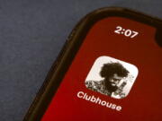 The icon for the social media app Clubhouse is seen on a smartphone screen in Beijing, Tuesday, Feb. 9, 2021. Clubhouse, an invitation-only audio chat app launched less than a year ago, has caught the attention of tech industry bigshots like Tesla CEO Elon Musk and Facebook CEO Mark Zuckerberg, not to mention the Chinese government, which has already blocked it in the country.