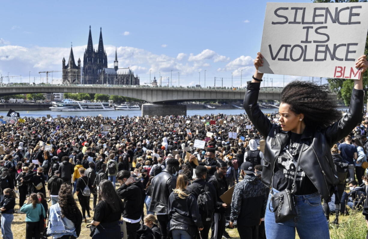 FILE - In this Saturday June 6, 2020 file photo, thousands of people demonstrate in Cologne, Germany, to protest against racism and the recent killing of George Floyd by police officers in Minneapolis, USA. Belarusian opposition figures, Hong Kong-pro-democracy activists, the Black Lives Matter movement, a jailed Russian opposition leader and two former White House senior advisers are among this year&#039;s nominations for the Nobel Peace Prize. The 2021 deadline has passed and some of those who nominated people have spoken up.