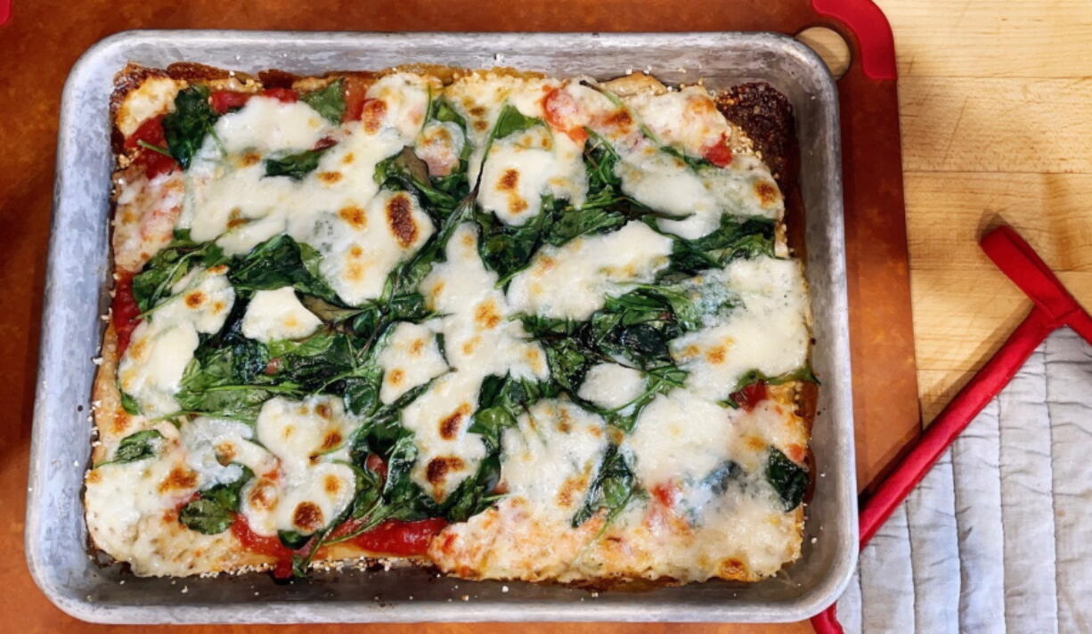 A sheet-pan pizza.