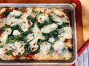 A sheet-pan pizza.