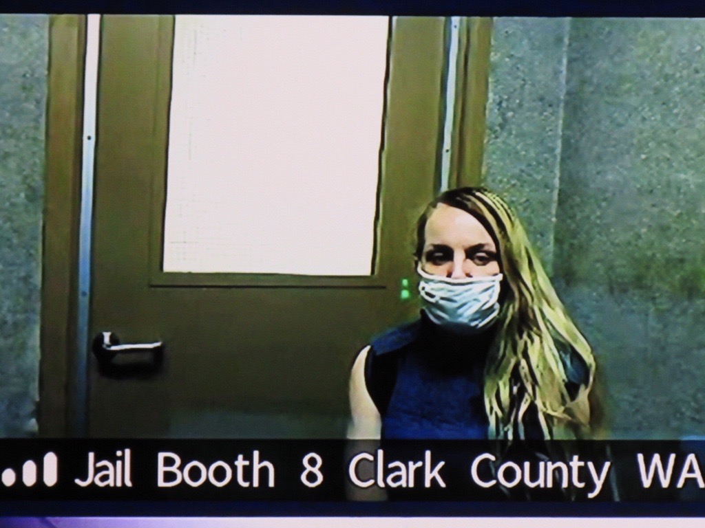 Lacee Cabrera, 30, of Vancouver appears Friday morning via Zoom in Clark County Superior Court in connection with a Jan. 31 fatal hit-and-run crash on Interstate 5.