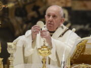 Pope Francis celebrates a Mass with members of religious institutions on the occasion of the celebration of the World Day of Consecrated Life, in St. Peter&#039;s Basilica at the Vatican, Tuesday, Feb. 2, 2021.