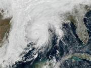 This satellite image shows Hurricane Zeta approaching Louisiana on Oct. 28 in the Gulf of Mexico.