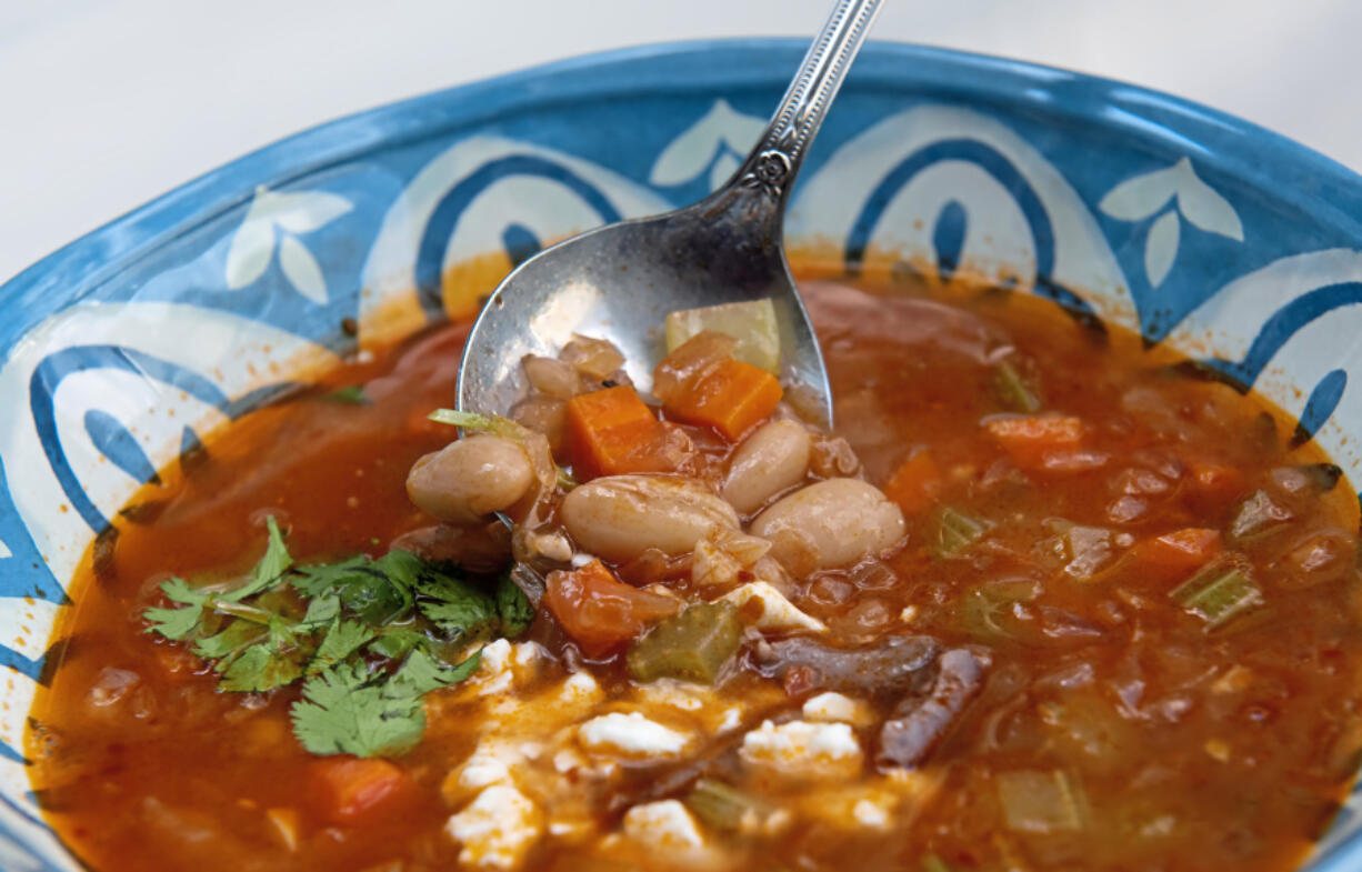 Fasolada is a Greek soup of dry white beans, olive oil, and vegetables.