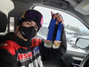 Zoe Smith of Camas holds medals she won on March 7 at a United States of America Snowboard and Freeski Association slopestyle  competition at Timberline on Mount Hood.