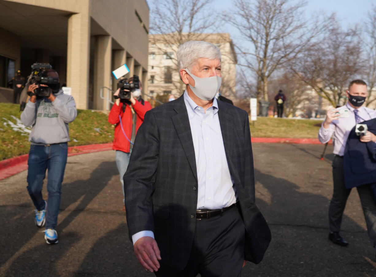 Former Governor Rick Snyder exits after video arraignment at the Genesee County Jail in Flint on January 14, 2021, on new Flint Water Crisis charges.