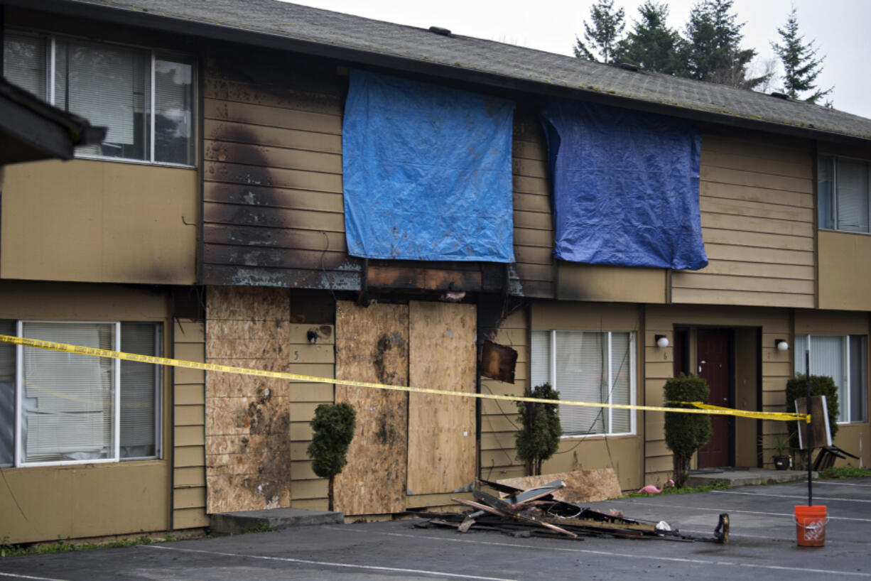 The aftermath of a fatal fire at Date Park Condominiums in Vancouver's Harney Heights neighborhood is pictured Wednesday morning.