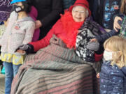 HAZEL DELL: Irma Slocum celebrates with some of her great-grandchildren at her drive-thru 100th birthday.