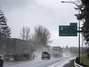 Motorists traveling south on Interstate 5 pass Exit 11 on Thursday morning. Northeast 219th Street currently only extends east from the interchange to reach Battle Ground, but Ridgefield is working on a project to build a new connection to the west which would serve as a new southern access route from the city to the freeway.