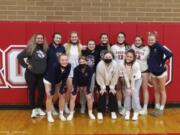 The King's Way Christian volleyball team pose for a team photo after placing second in the 1A district tournament at Castle Rock on Saturday, March 20, 2021 (Tim Martinez/The Columbian)