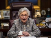 Alabama Gov. Kay Ivey holds a sit down interview with reporters in the Governor&#039;s office at the Alabama State Capitol Building in Montgomery, Ala., on Wednesday, Feb. 3, 2021.