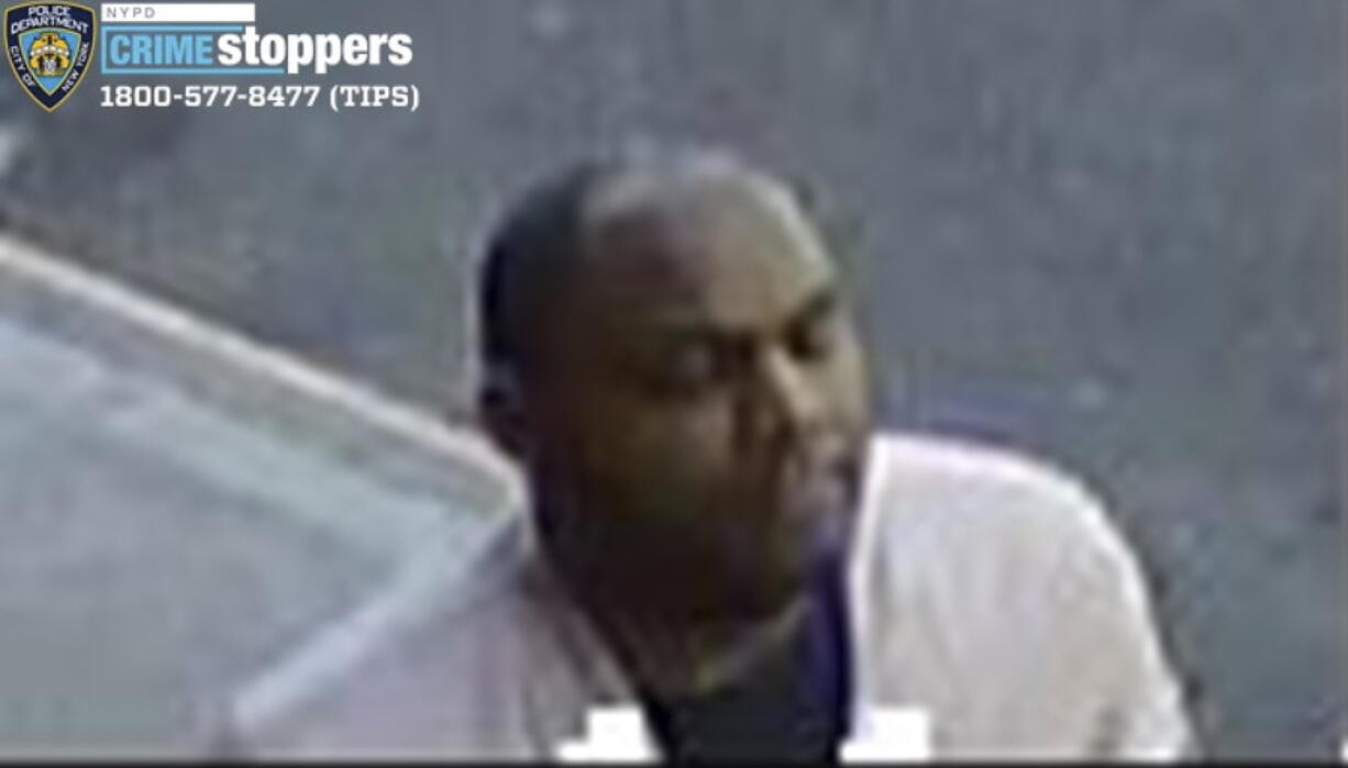 This image taken from surveillance video provided by the New York City Police Department shows a person of interest in connection with an assault of an Asian American woman, Monday, March 29, 2021, in New York. The NYPD is asking for the public&#039;s assistance in identifying the man.