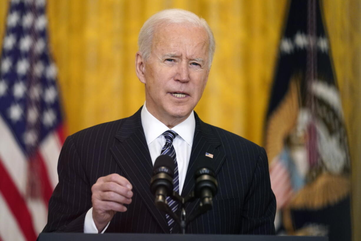 President Joe Biden speaks about COVID-19 vaccinations, from the East Room of the White House, Thursday, March 18, 2021, in Washington.