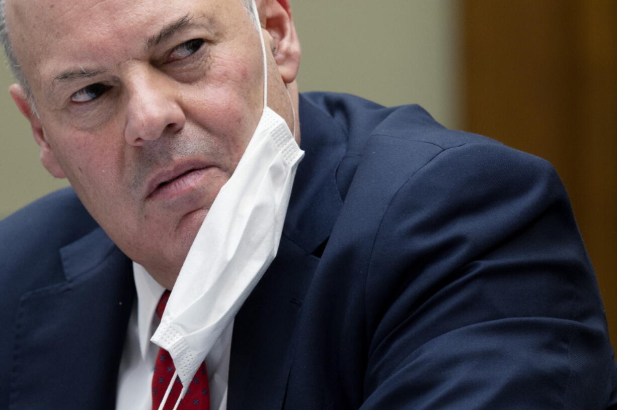 United States Postal Service Postmaster General Louis DeJoy speaks Feb. 24 during a House Oversight and Reform Committee hearing on &quot;Legislative Proposals to Put the Postal Service on Sustainable Financial Footing&quot; on Capitol Hill in Washington.