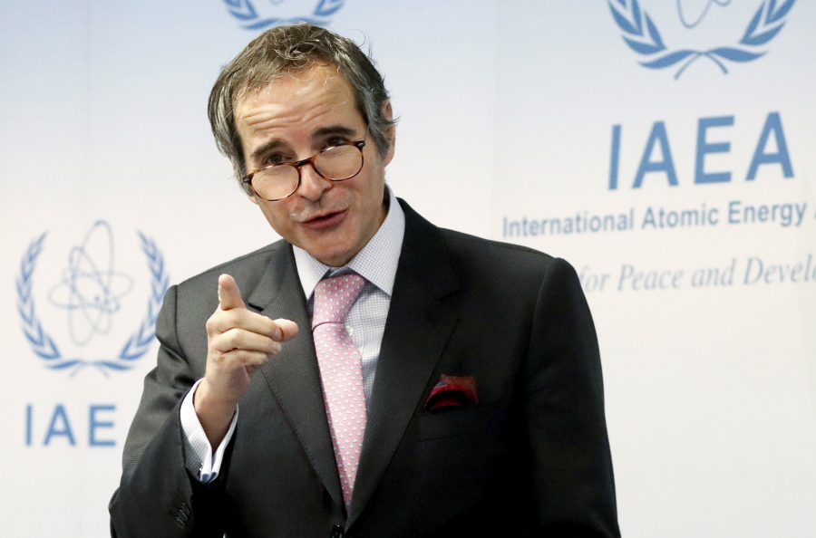 FILE - In this March 1, 2021 file photo, Director General of International Atomic Energy Agency, IAEA, Rafael Mariano Grossi addresses the media during a news conference at the International Center in Vienna, Austria. An American return to the 2015 nuclear deal with Iran remains possible, but both sides need to be prepared to negotiate, the head of the United Nations&#039; nuclear watchdog suggested to European Parliamentarians on Tuesday. Asked about Iran&#039;s insistence that the U.S.