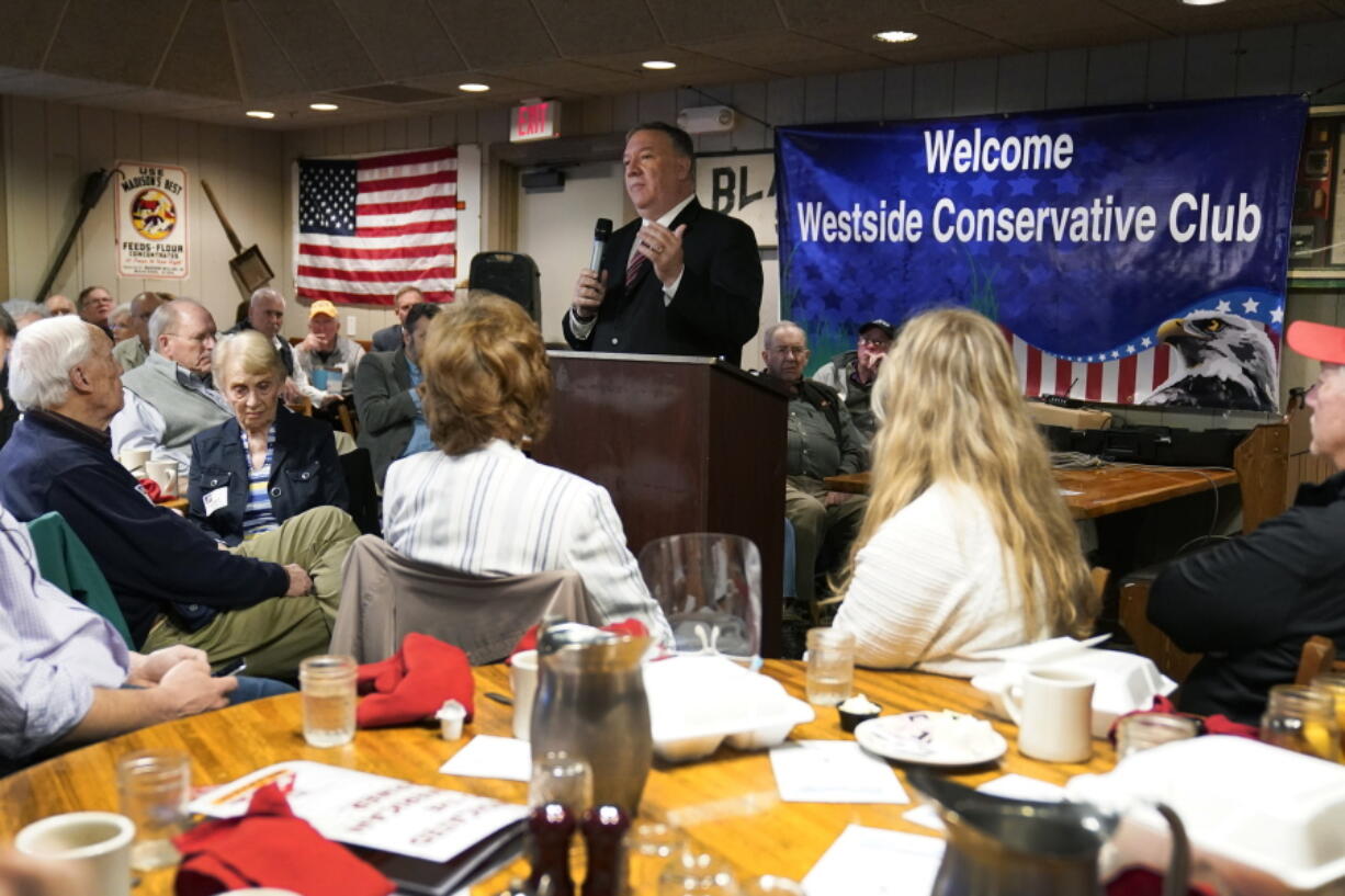 Former Secretary of State Mike Pompeo speaks at the West Side Conservative Club, Friday, March 26, 2021, in Urbandale, Iowa.