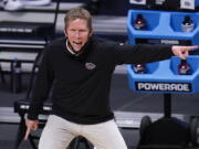 Gonzaga head coach Mark Few gestures against Creighton in the first half of a Sweet 16 game in the NCAA men&#039;s college basketball tournament at Hinkle Fieldhouse in Indianapolis, Sunday, March 28, 2021.