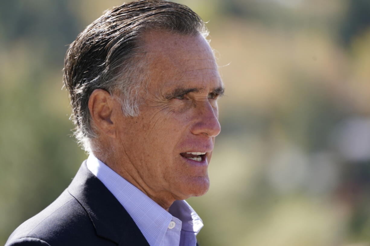 FILE - In this Oct. 15, 2020 file photo, Sen. Mitt Romney, R-Utah, speaks during a news conference near Neffs Canyon, in Salt Lake City.  Romney was named the winner of the Profile in Courage Award on Friday, March 26, 2021, for splitting with his party and becoming the only Republican to vote to convict former President Donald Trump during his first impeachment trial. &quot;I&#039;m very appreciative of the honor, but also humbled by it,&quot; Romney told NBC&#039;s &quot;Today&quot; show in an interview aired Friday.