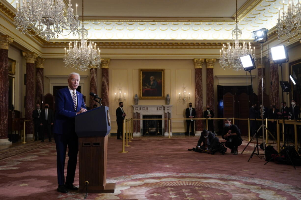 FILE - In this Feb. 4, 2021, file photo, President Joe Biden speaks about foreign policy, at the State Department in Washington. As a presidential candidate, Joe Biden promised to make a pariah out of Saudi Arabia over the 2018 murder of dissident Saudi writer Jamal Khashoggi. But when it came time to actually penalize Saudi Arabia&#039;s crown prince, America&#039;s strategic interests prevailed.