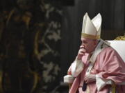 Pope Francis celebrates mass on the occasion of 500 years of Christianity in the Philippines, in St. Peter&#039;s Basilica, at the Vatican, Sunday, March 14, 2021.